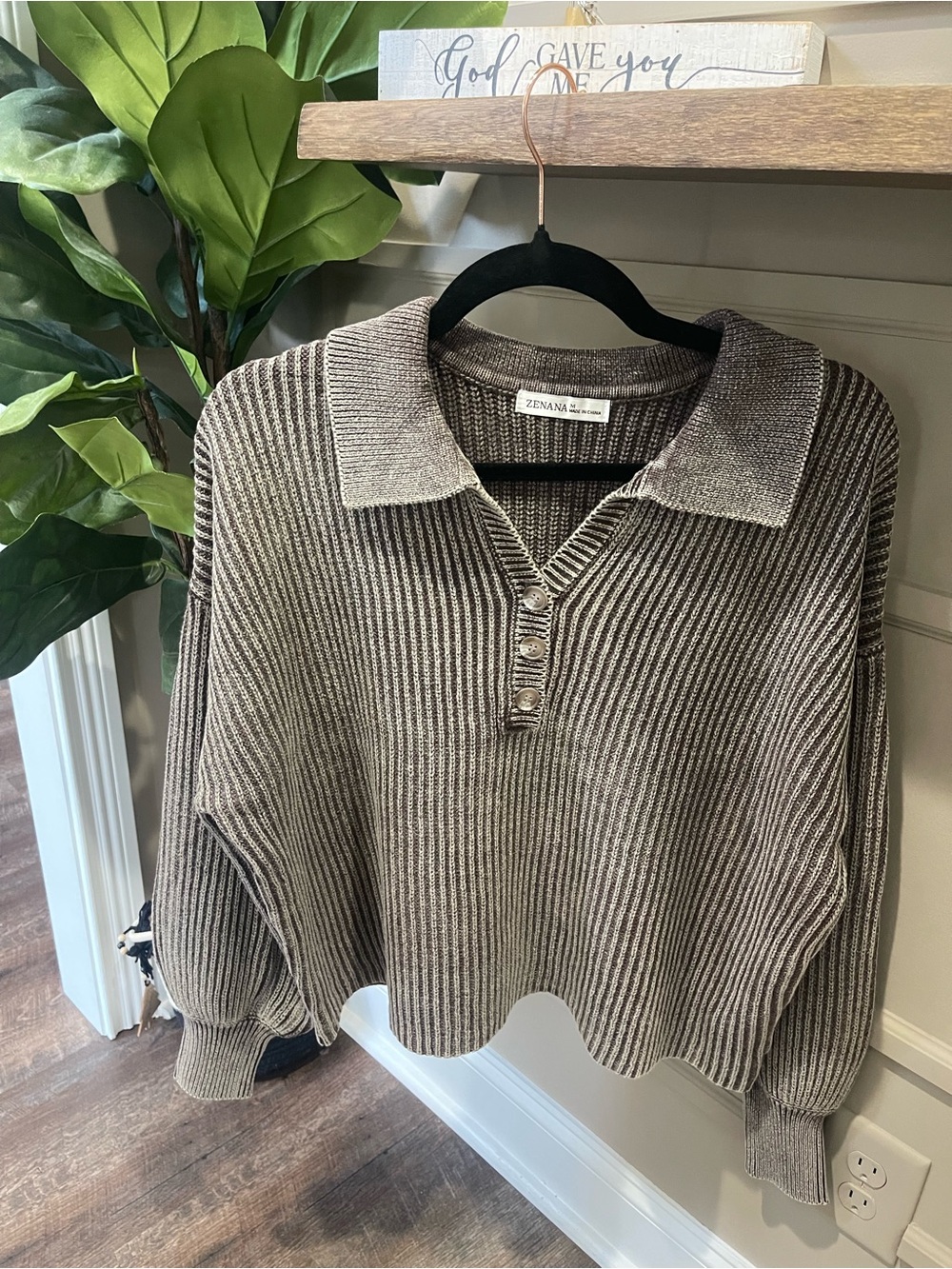 Zenana 100% Cotton Ribbed Collared Sweater - Picture 3 of 5